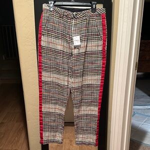 Free People Plaid Pants with Red Stripes